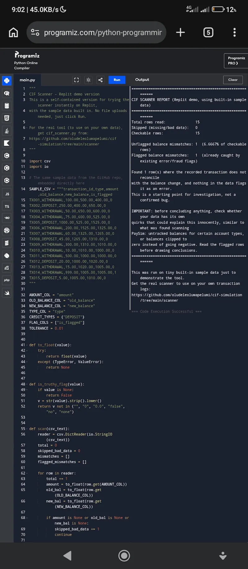 CIF Scanner screenshot 2