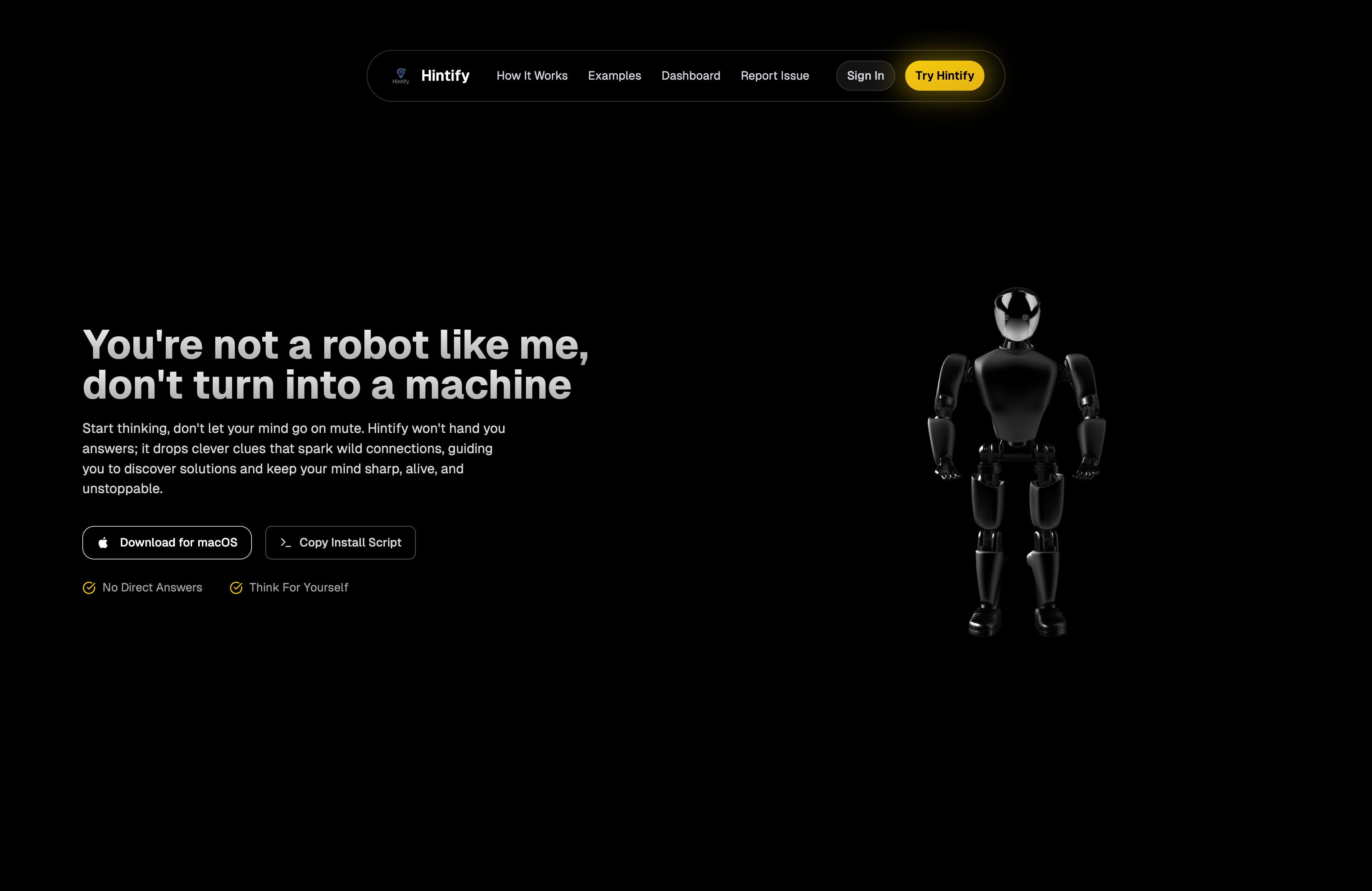 Hintify - Main product screenshot demonstrating key features and user interface