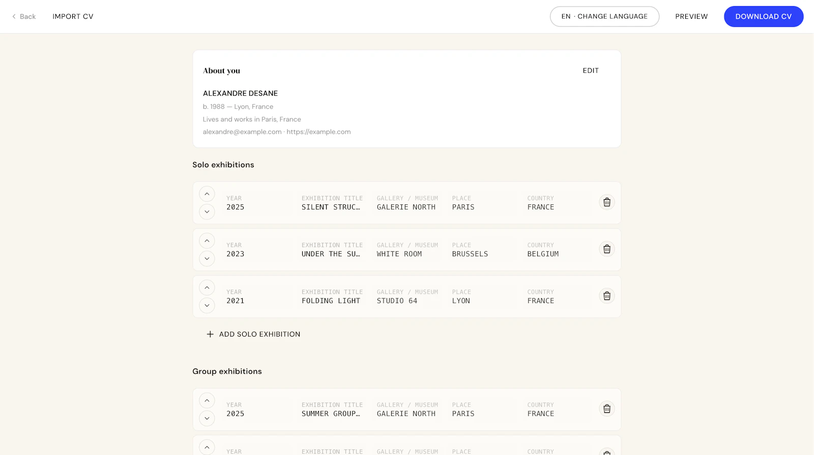 Artist CV Generator by MyArtPDF screenshot 2