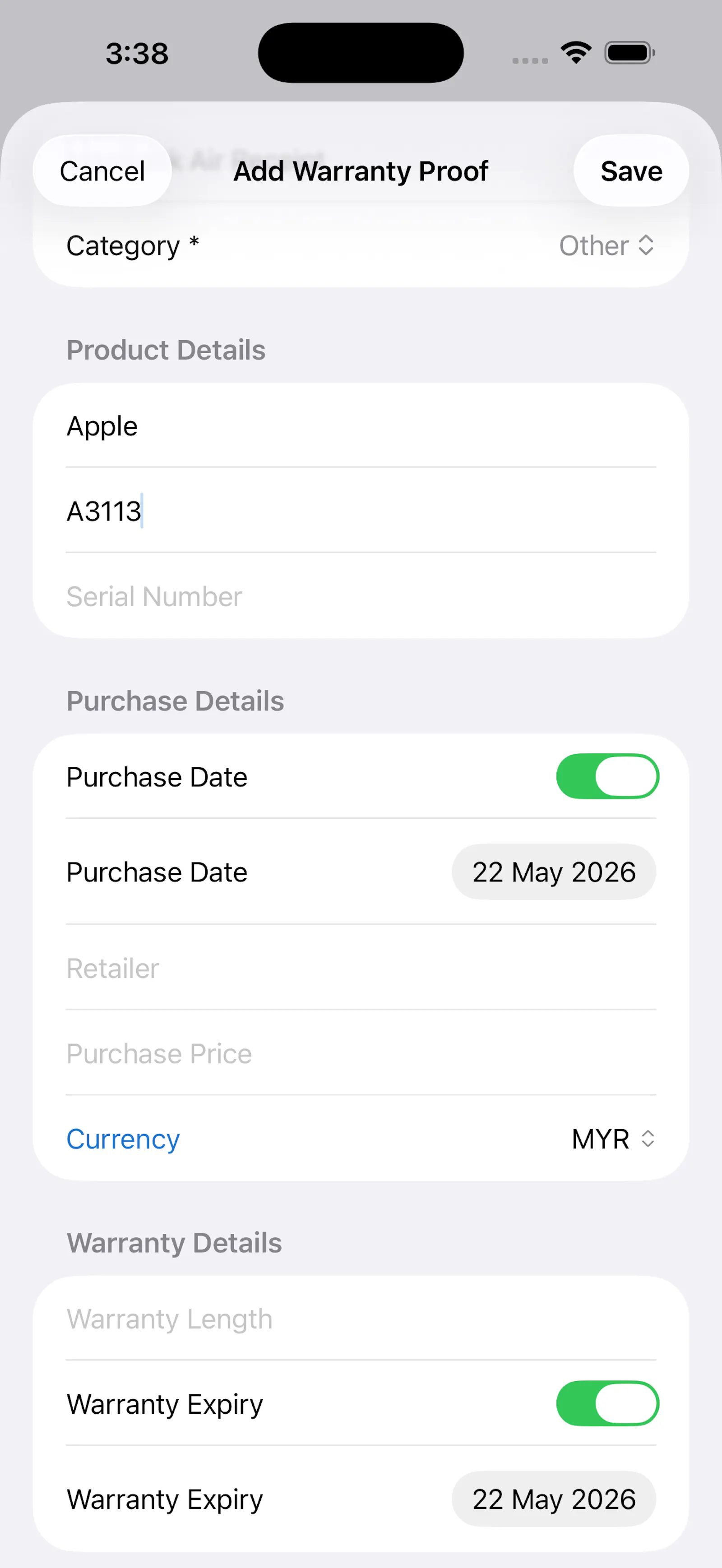WarrantyProof: Receipts screenshot 2