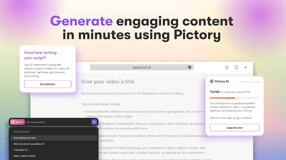 Pictory — screenshot 1 showing tool features and UI