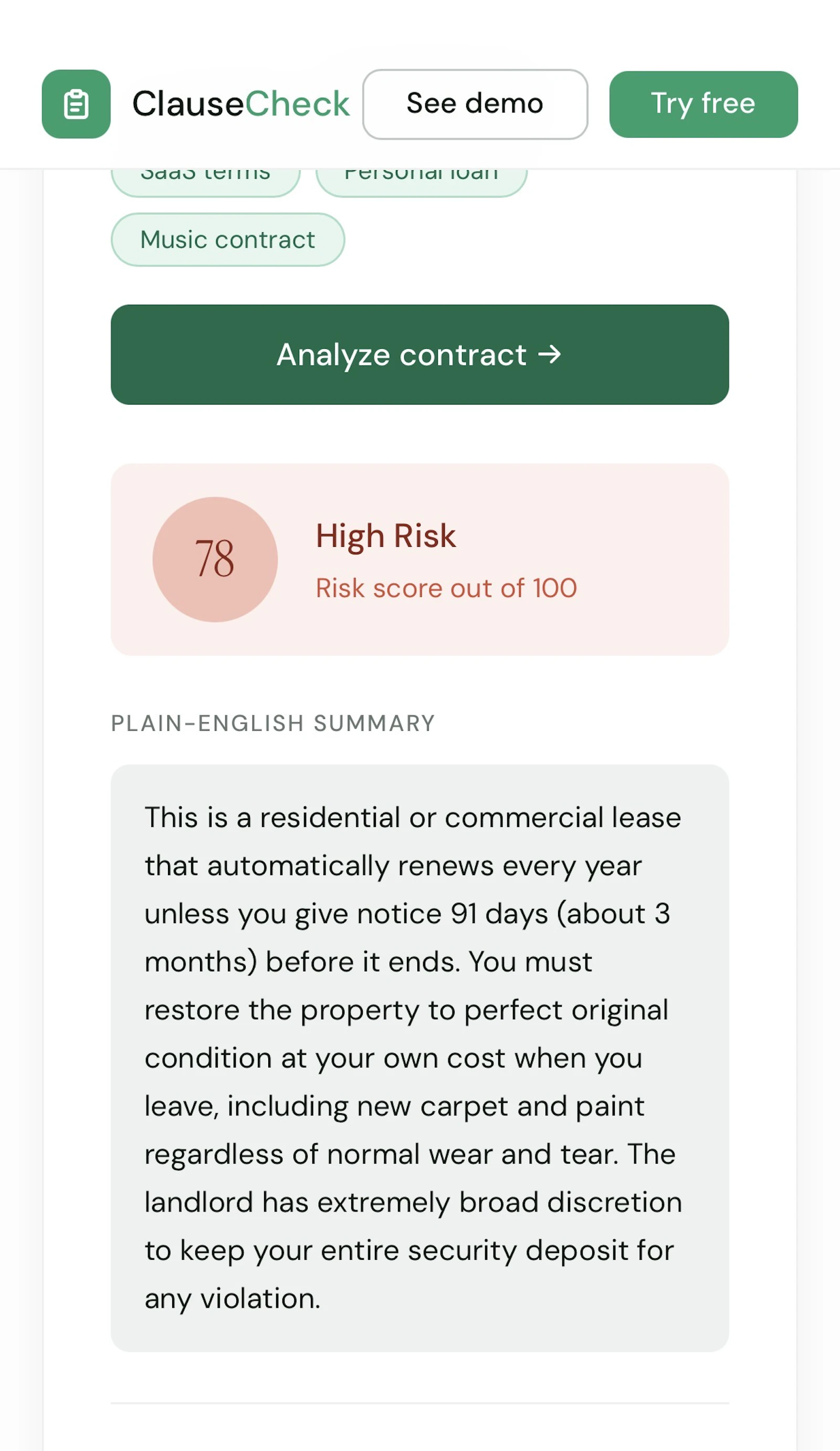 ClauseCheck screenshot 3
