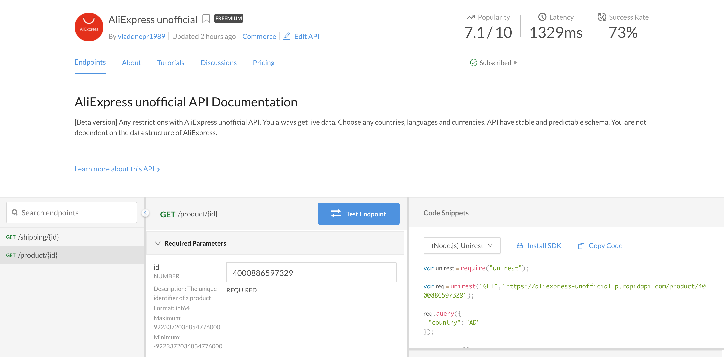 AliExpress Unofficial API gallery image