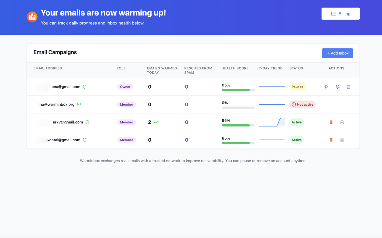 WarmInbox - Main screenshot showing features and interface