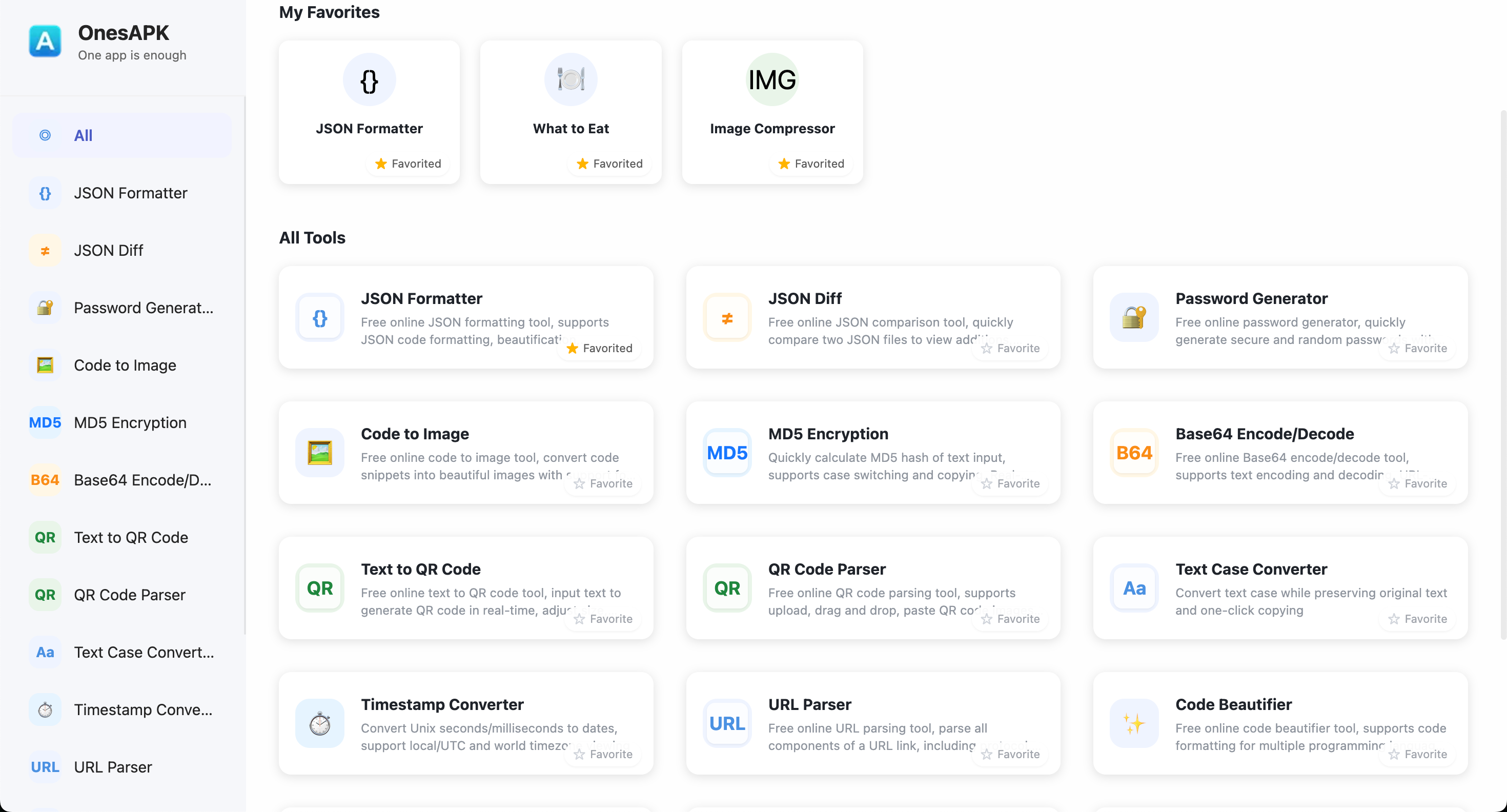OnesAPK - Main product screenshot demonstrating key features and user interface