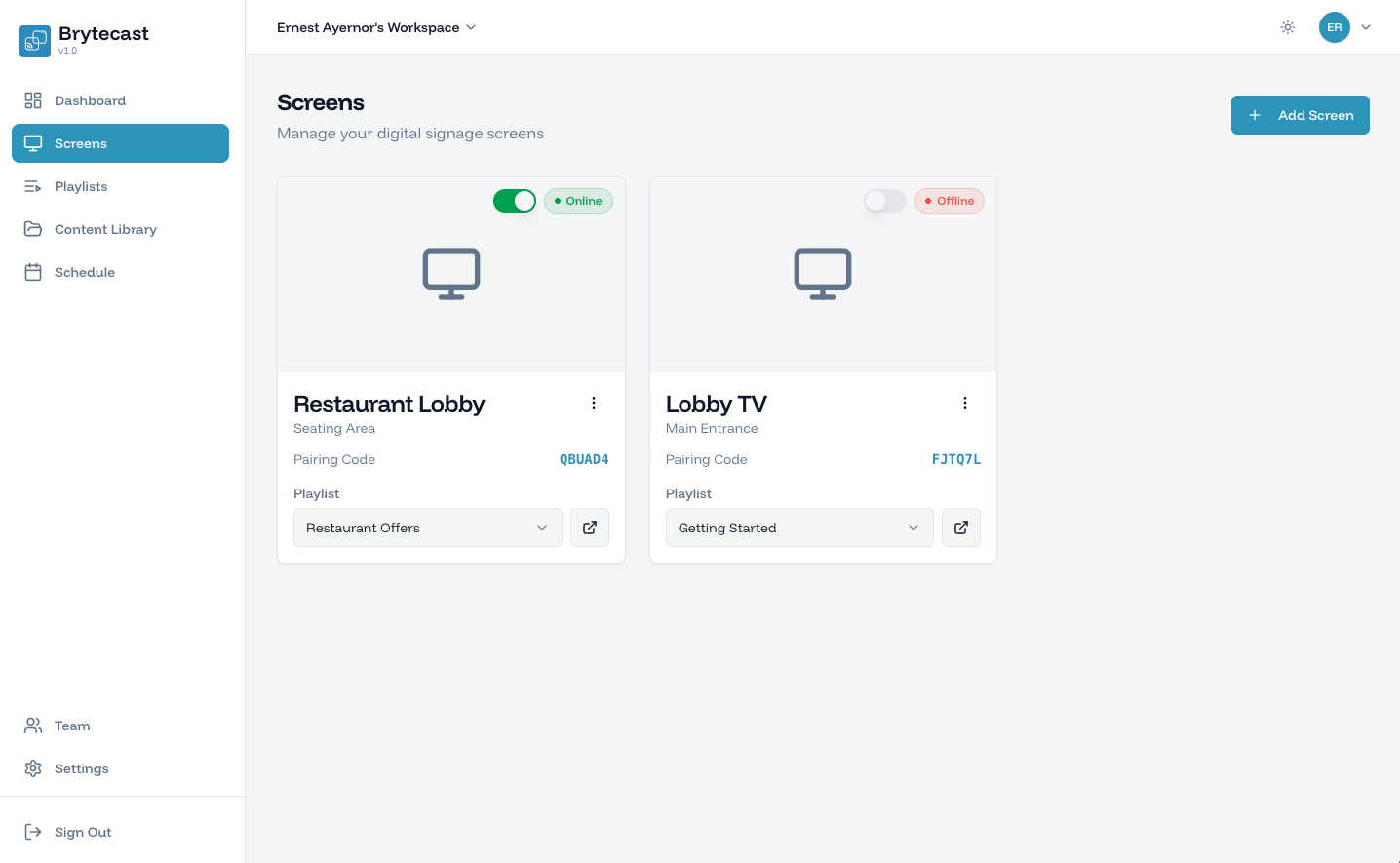 Brytecast - Digital Signage - Screenshot 3 showing product features and functionality