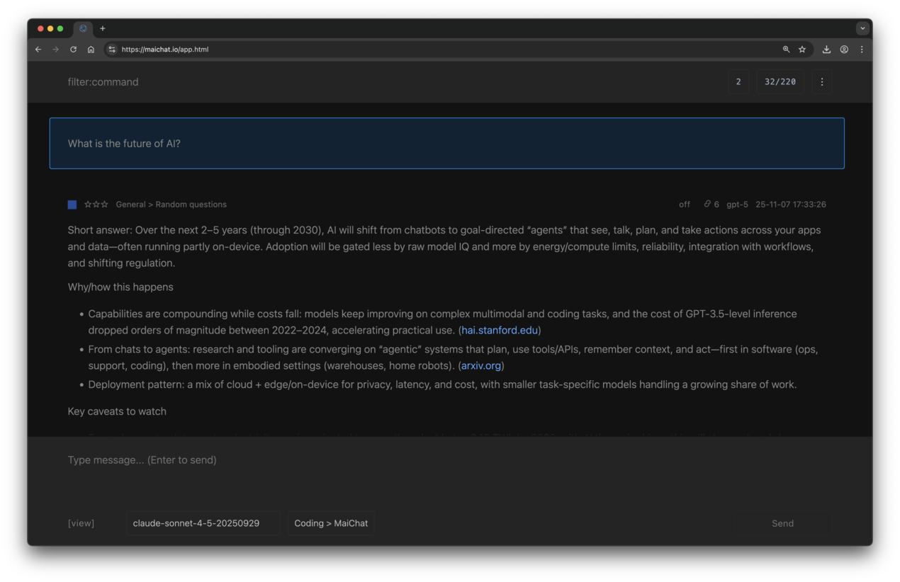 MaiChat - Main product screenshot demonstrating key features and user interface