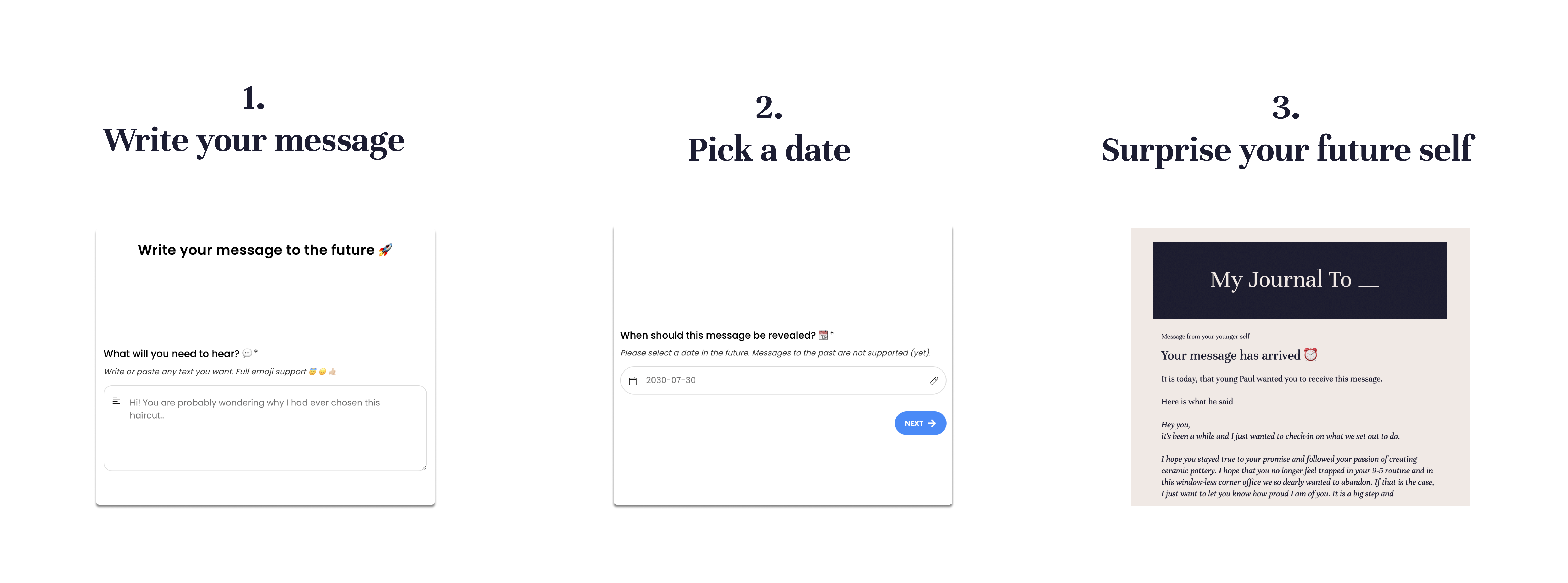 Mídia 1 de Ferramenta de responsabilidade e definição de metas - Registre uma mensagem e um cronograma Envie-o para sua caixa de entrada de e-mail
