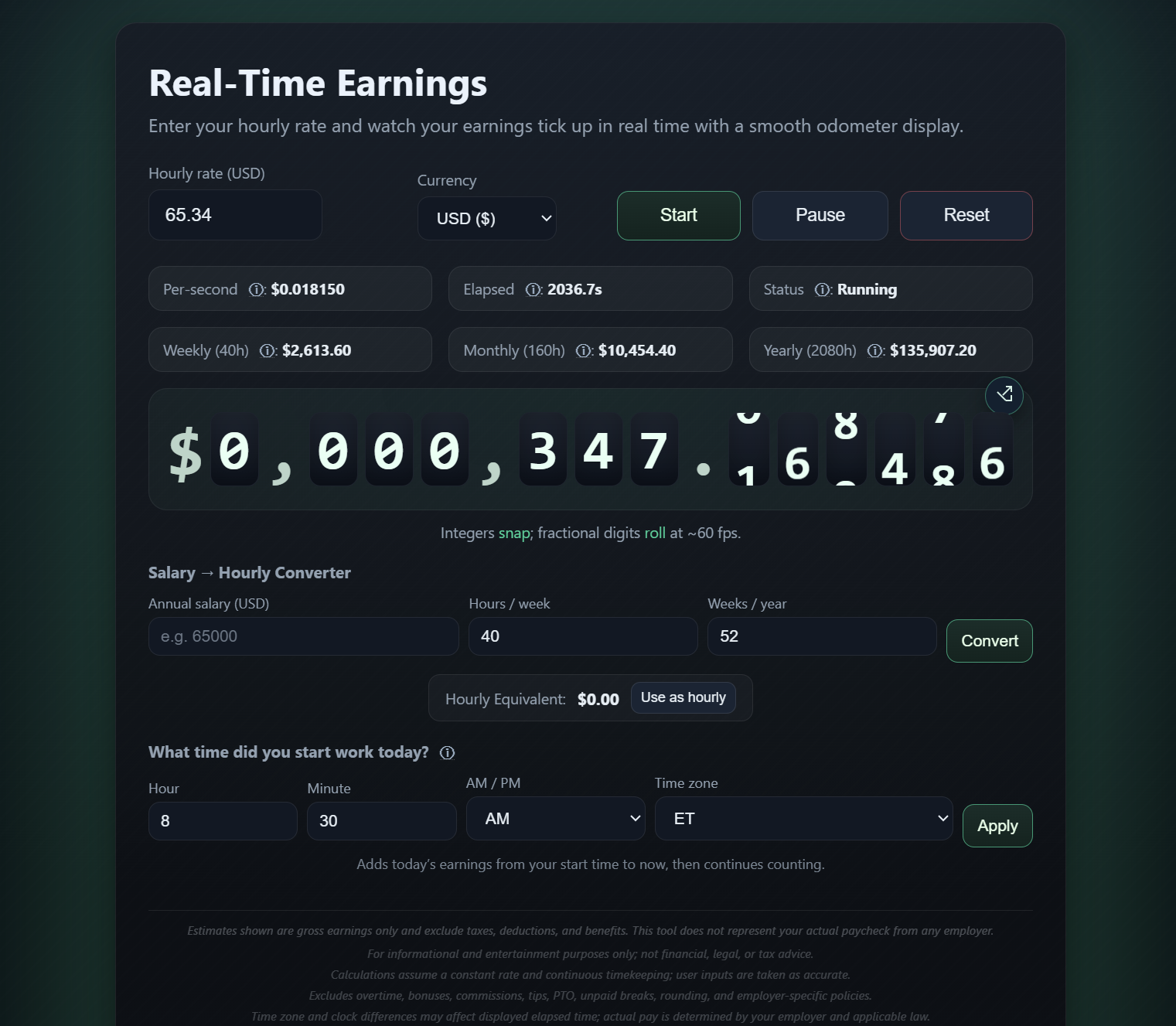 Real Time Earnings Calculator gallery image