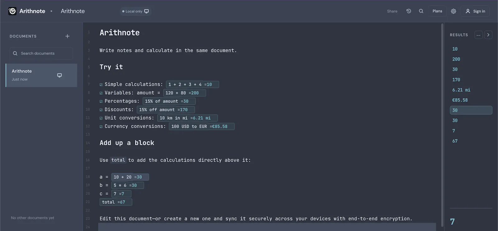 Arithnote screenshot 2
