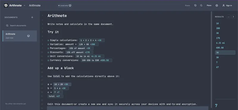 Arithnote screenshot 2