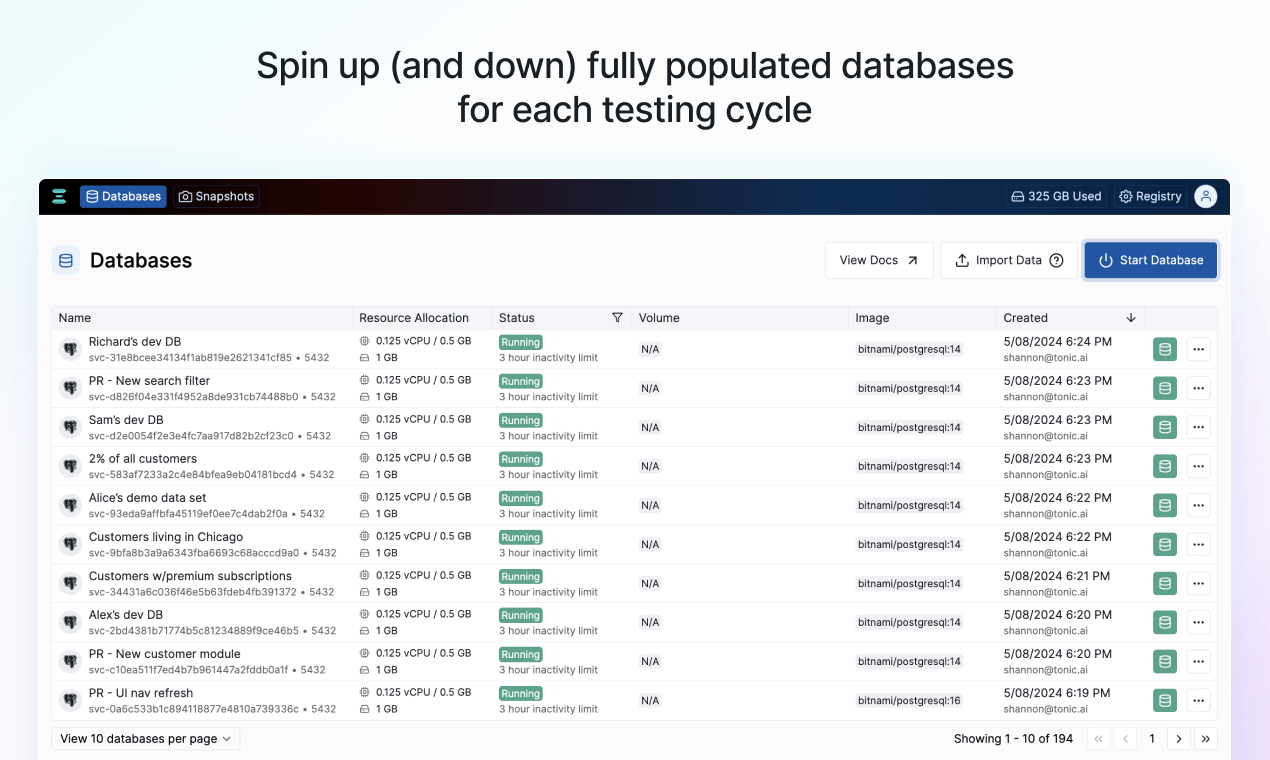 tonic-ephemeral - Spin up fully populated test databases in seconds