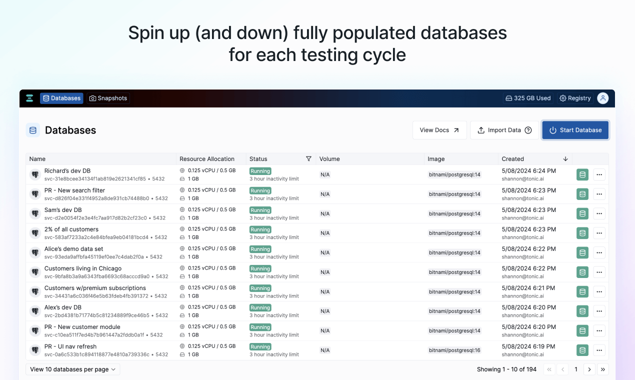 startuptile Tonic Ephemeral-Spin up fully populated test databases in seconds