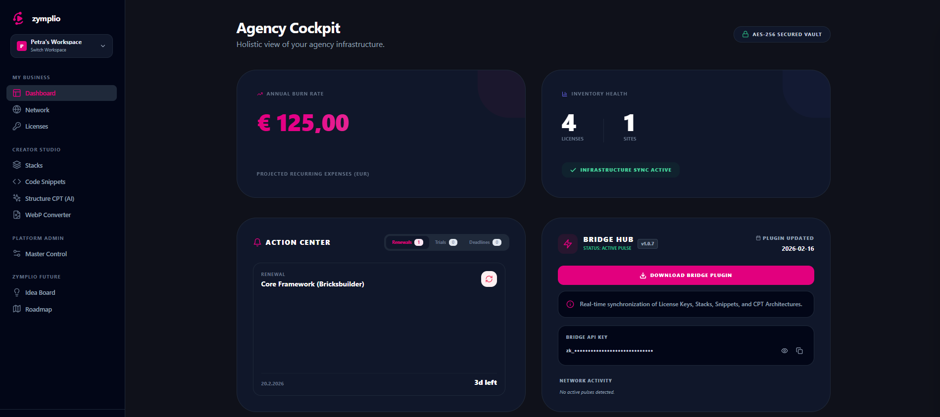zymplio: Master your WordPress Stack - Main product screenshot demonstrating key features and user interface