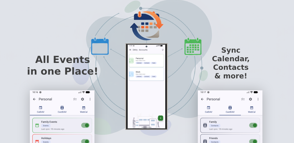 DAVy - Calendar & Contact Sync - Main product screenshot demonstrating key features and user interface