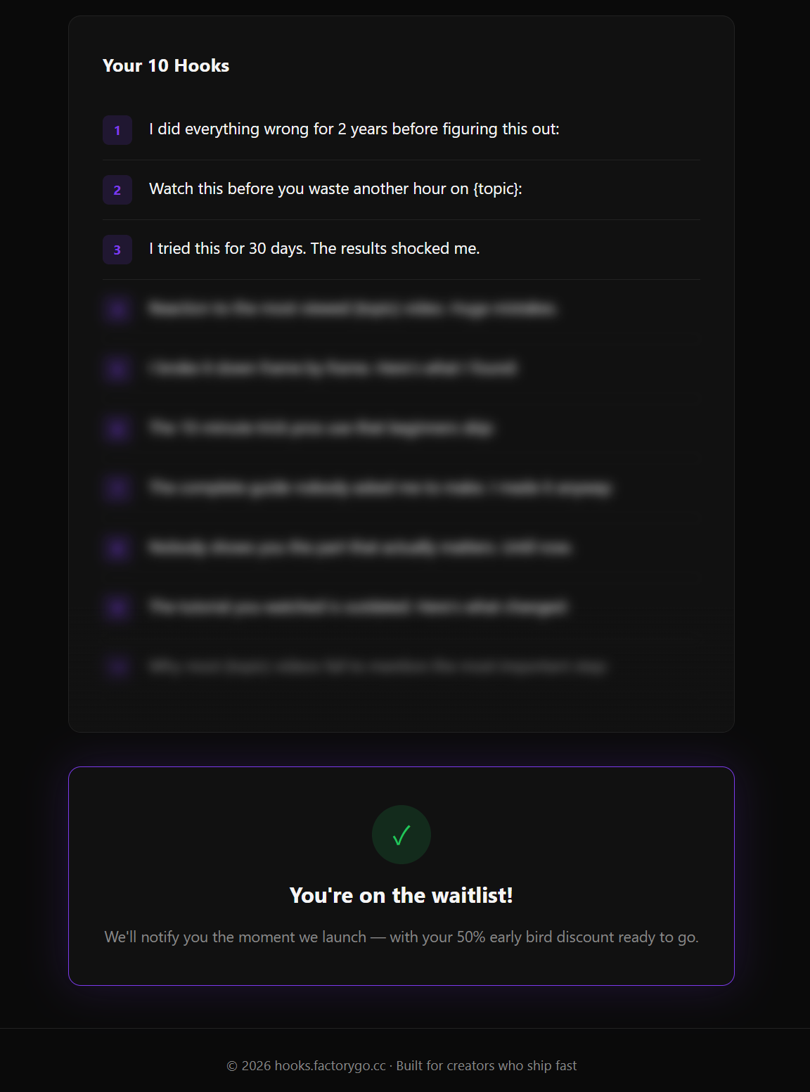 Hooks — Generate 10 hooks instantly gallery image