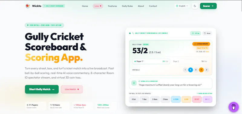 Wickto - Gully Cricket screenshot 1