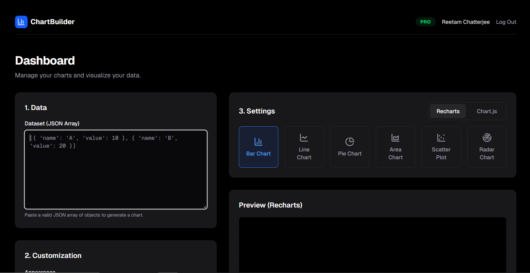 React Chart Generator - Screenshot 2 showing product features and functionality