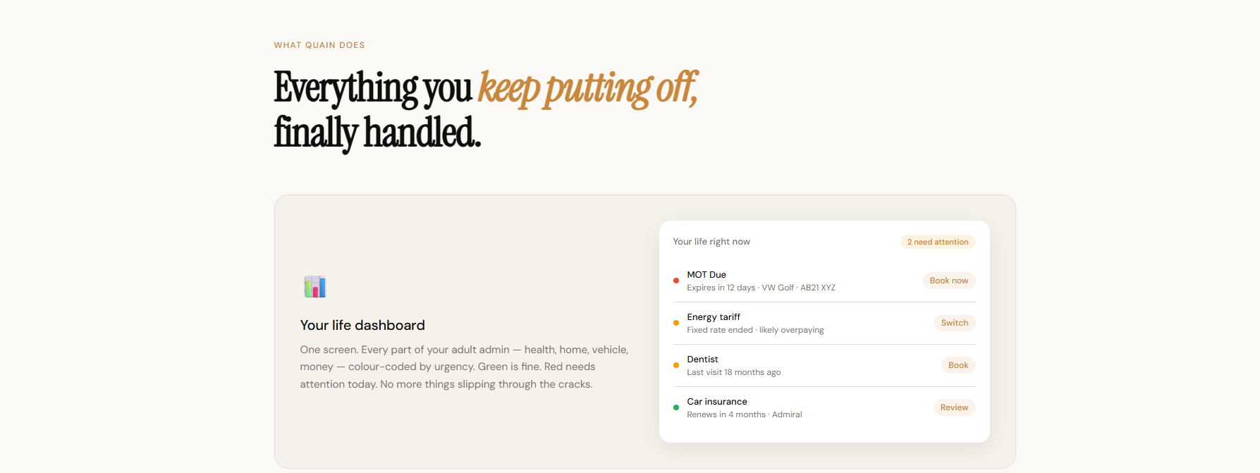 Quain - Life, handled. - Main product screenshot demonstrating key features and user interface