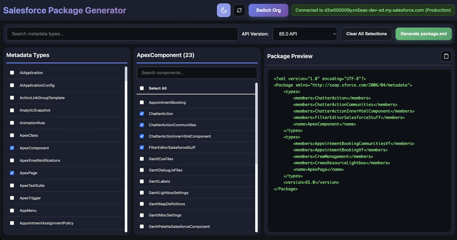 Salesforce Package XML Generator screenshot 2