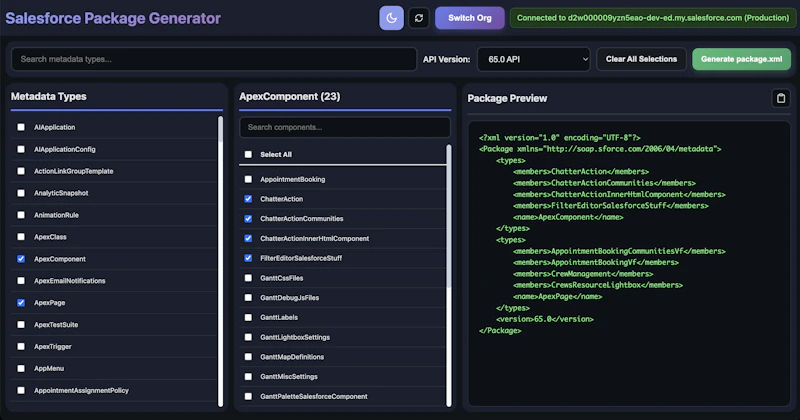 Salesforce Package XML Generator screenshot 2