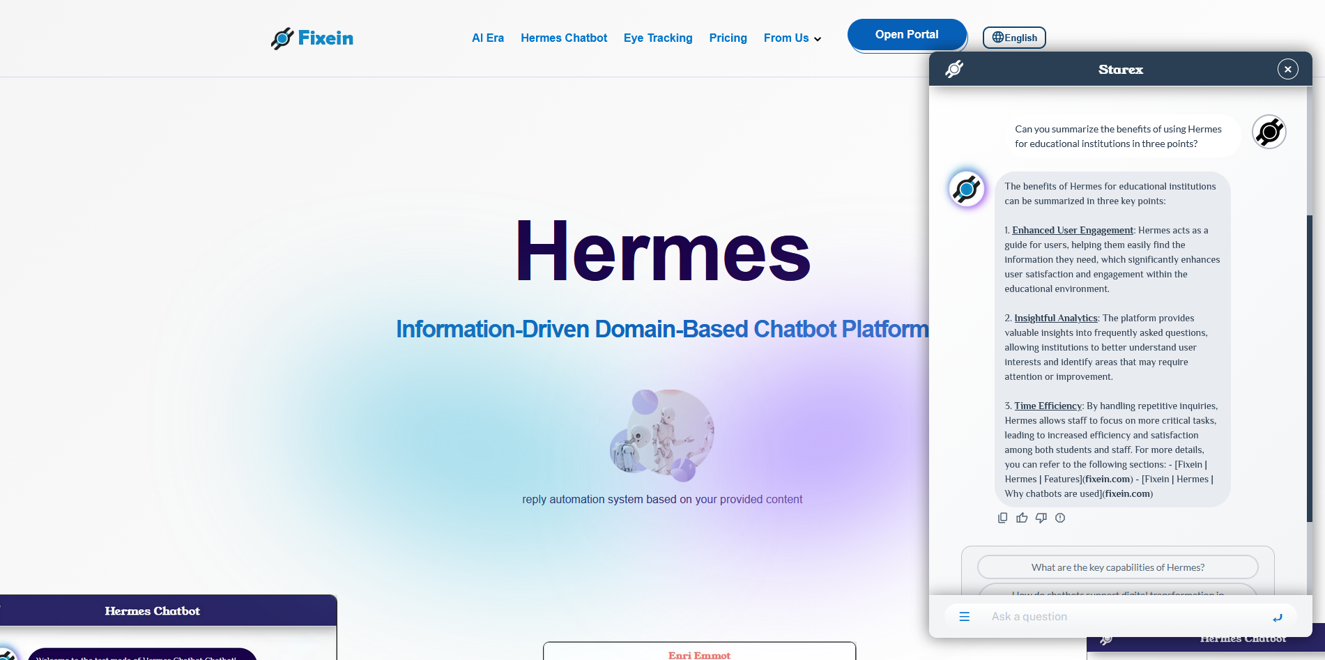 Fixein Hermes Chatbot gallery image