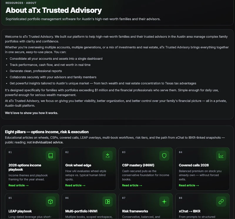 xFinance – xAI Options OS for HNWI screenshot 2