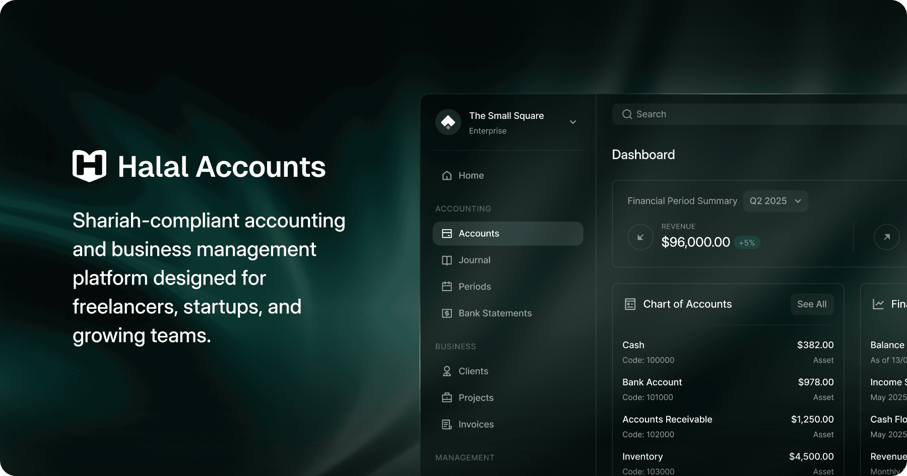 Halal Accounts - Main product screenshot demonstrating key features and user interface