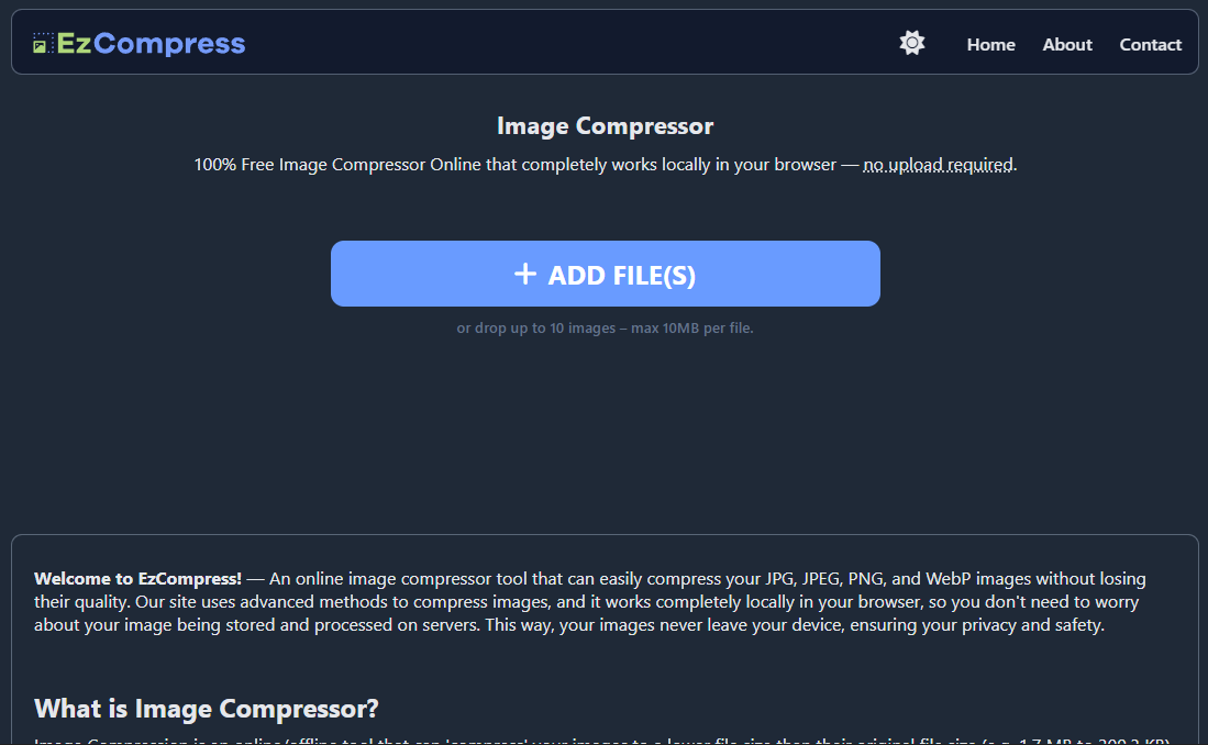 Free Image Compressor - EzCompress - Screenshot 2 showing product features and functionality