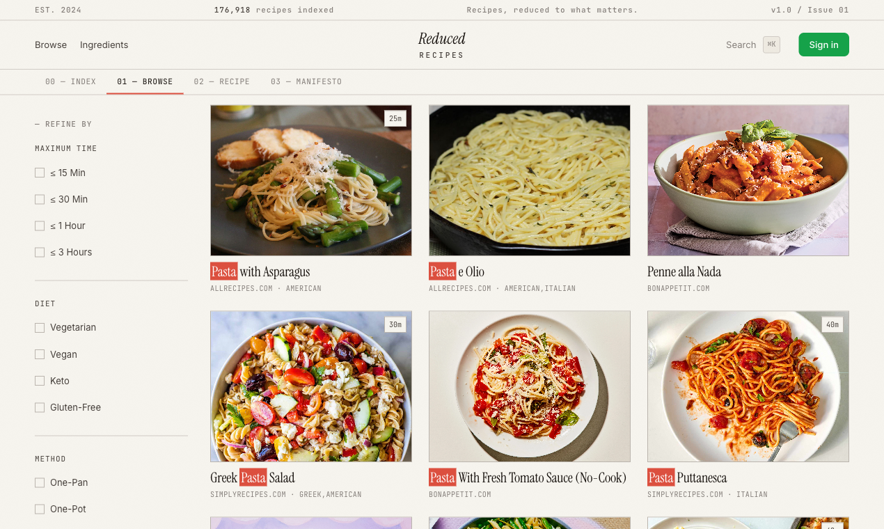Reduced Recipes — Recipes, reduced. gallery image