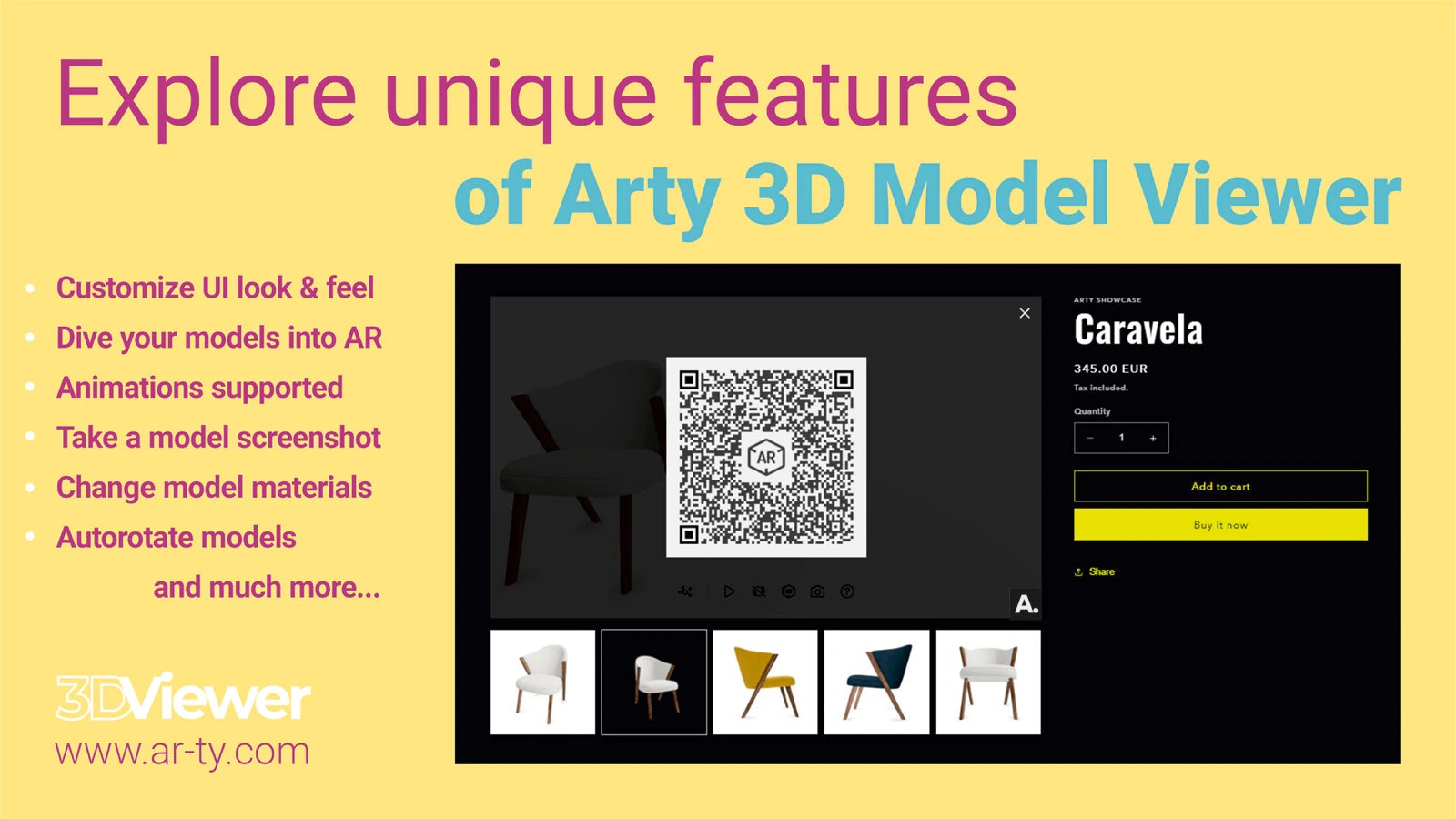 Magento의 Arty 3D Viewer Extension - Magento 용 No-Code 통합 3D 모델 미리보기 솔루션 미디어 3