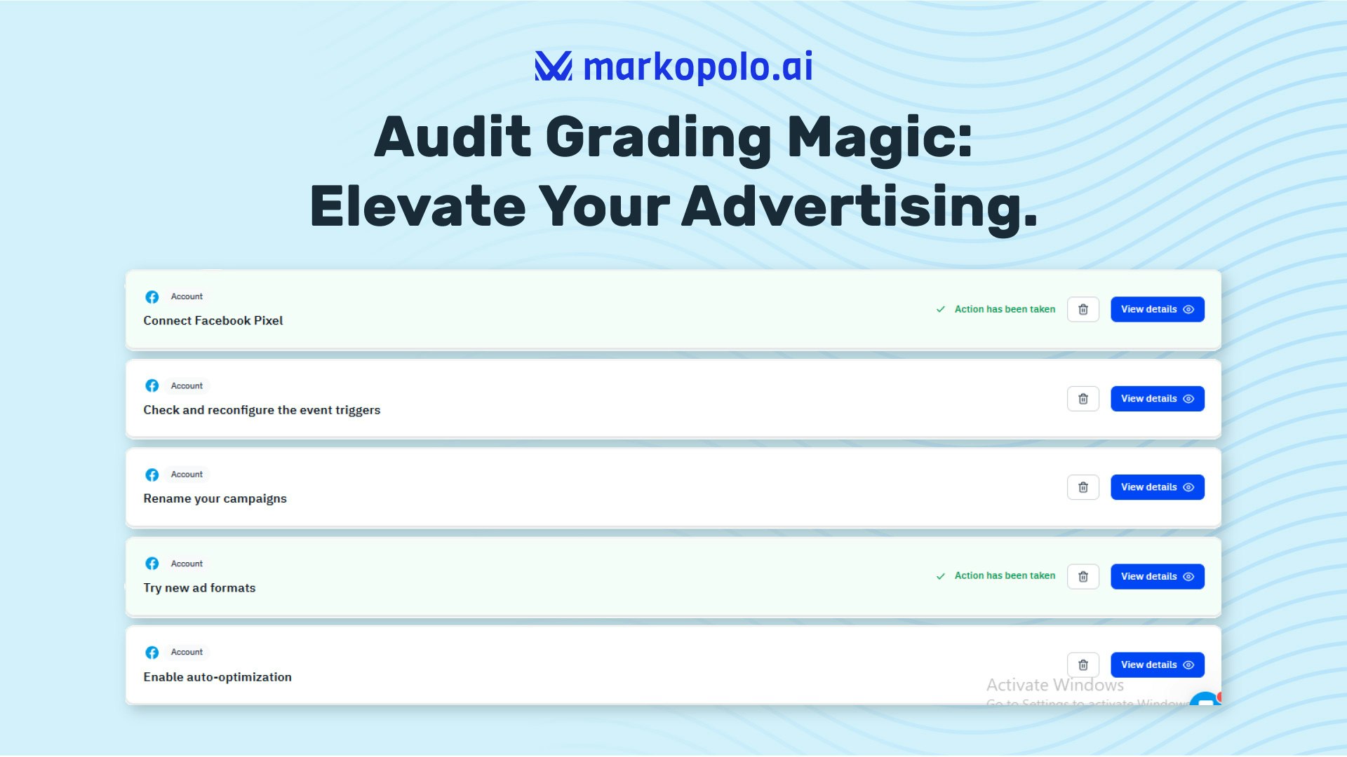Markopolo tarafından reklam hesabı denetimi - Markopolo AI tarafından ücretli reklam için sağlık kontrol aracı medya 3