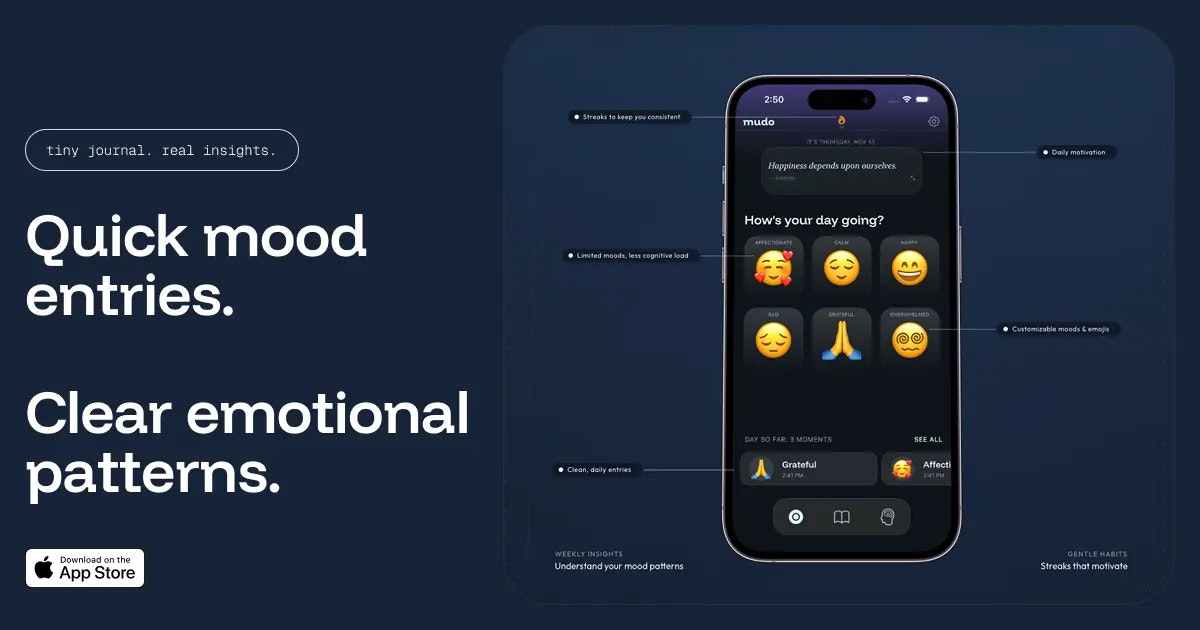 Mudo: Anxiety & Mood Tracker - Main product screenshot demonstrating key features and user interface