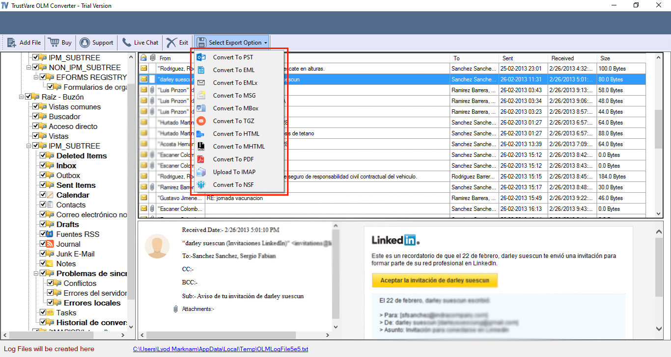Mídia 4 de Software de conversor OLM de TrustCare - Migrar os e -mails do Mac Outlook para o Windows Outlook (OLM para PST)
