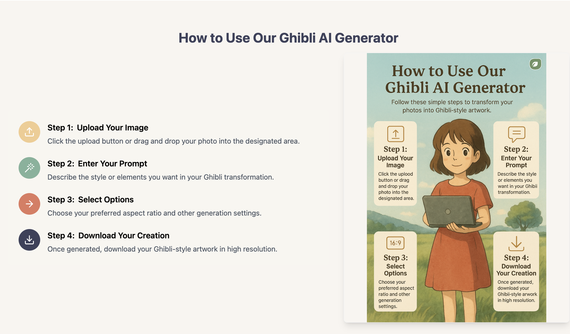 Free Studio Ghibli AI Generator - สร้างงานศิลปะสไตล์สตูดิโอ - Ghibli ด้วยคลิกเดียว! media 4