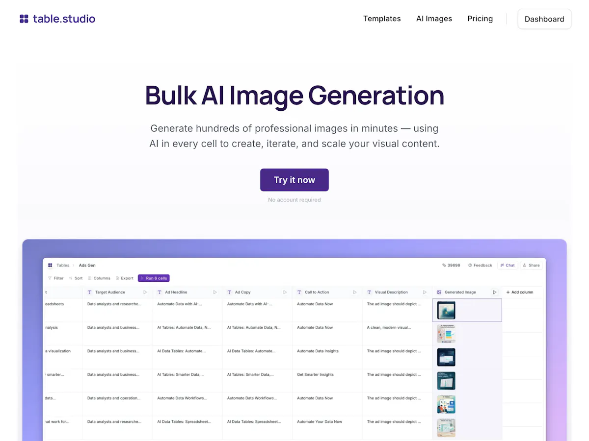 Bulk AI Image Generation by table.studio