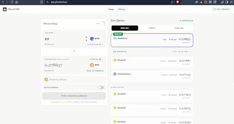GhostUSD.xyz - Privacy Swap Aggregator screenshot 6