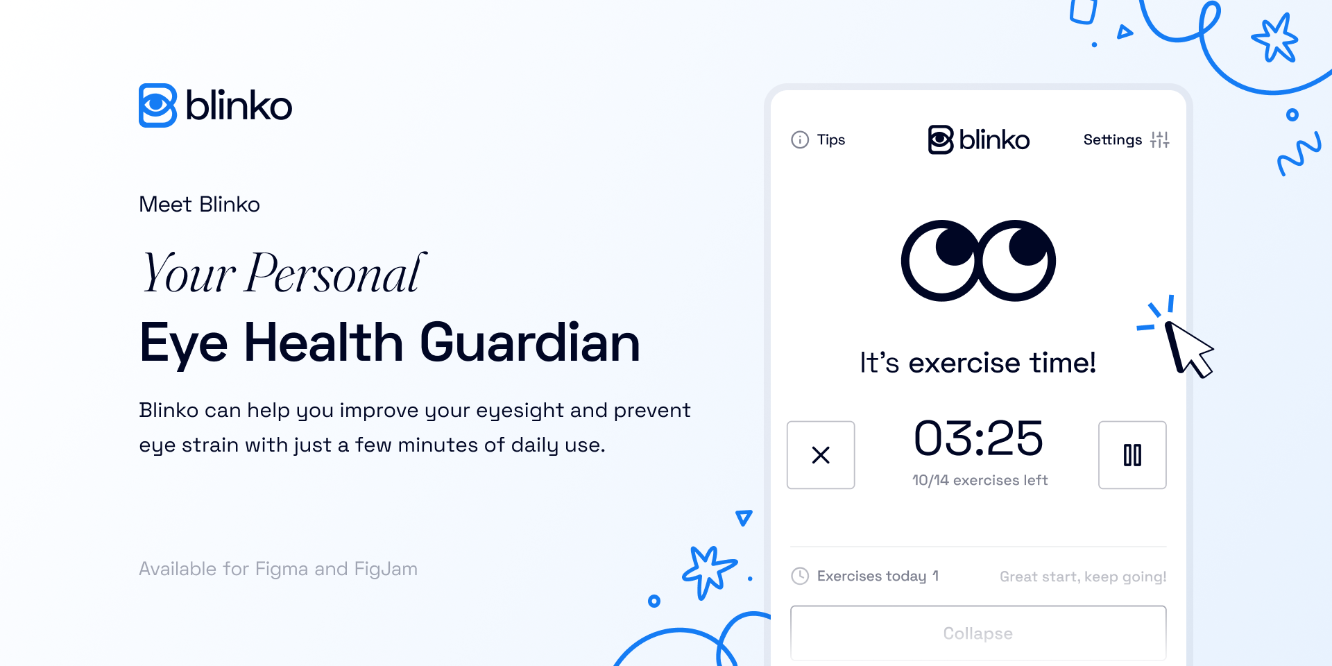 Mídia 1 de Blinko para figma & figJam - Evite a tensão ocular no piscar de olhos
