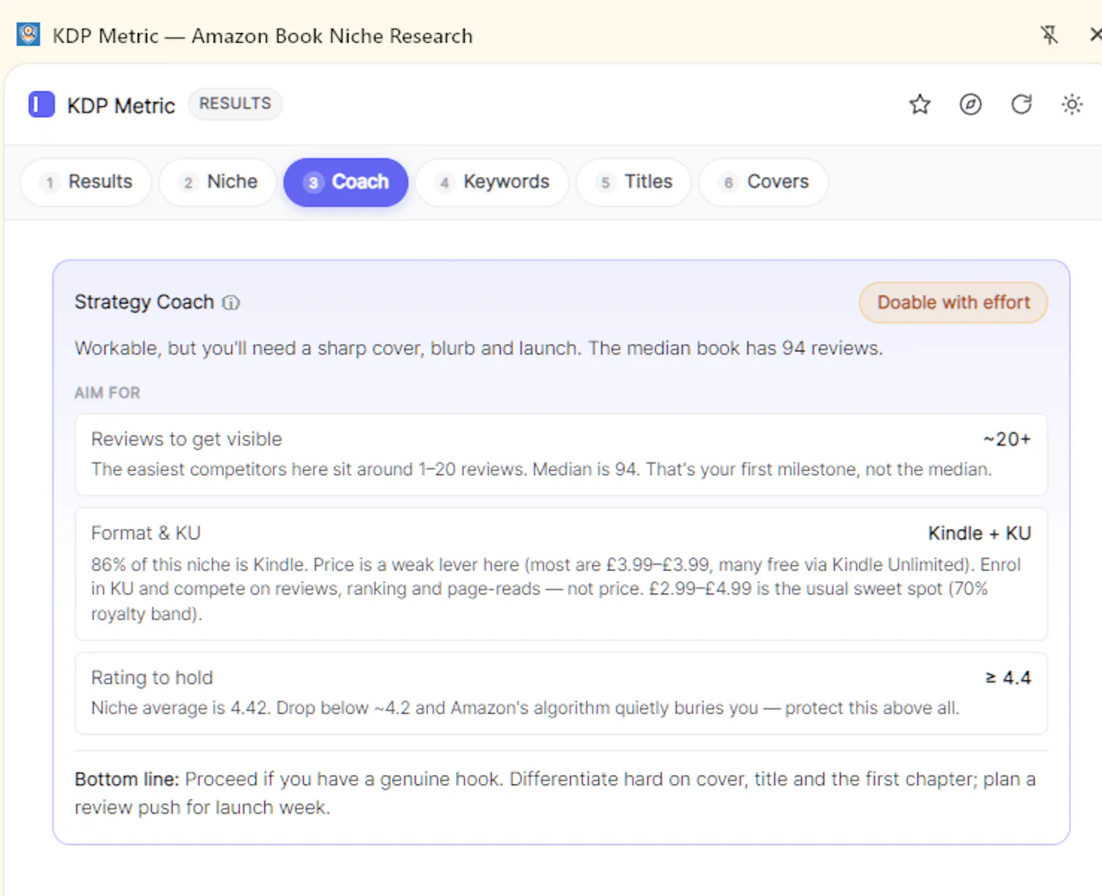 KDP Metric — Amazon book niche research screenshot 1