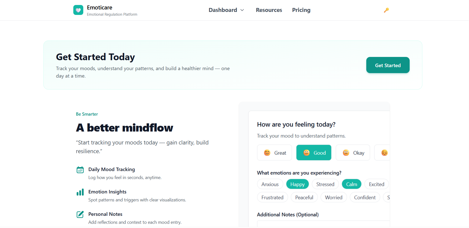 Emoticare - Main product screenshot demonstrating key features and user interface