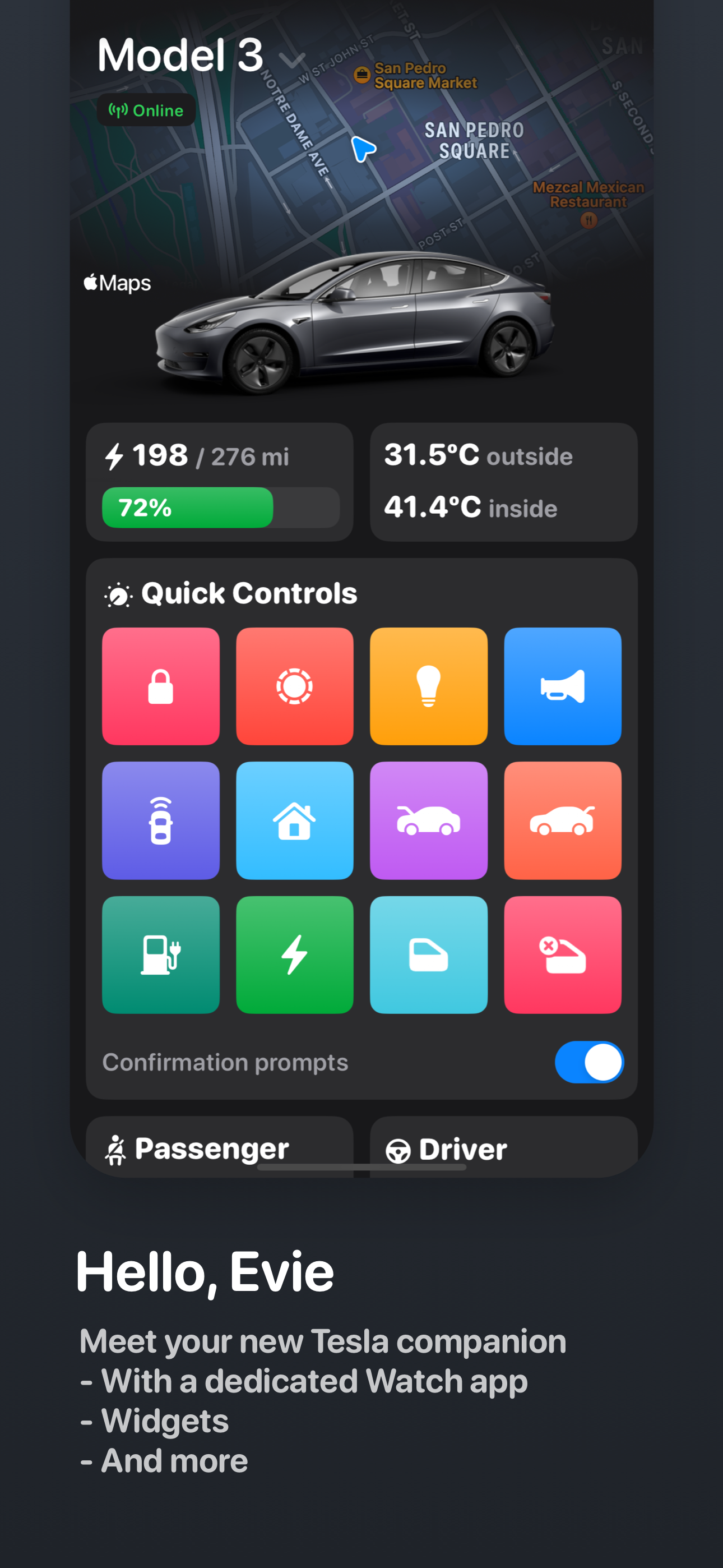 startuptile Evie - for your Tesla-Controls and stats