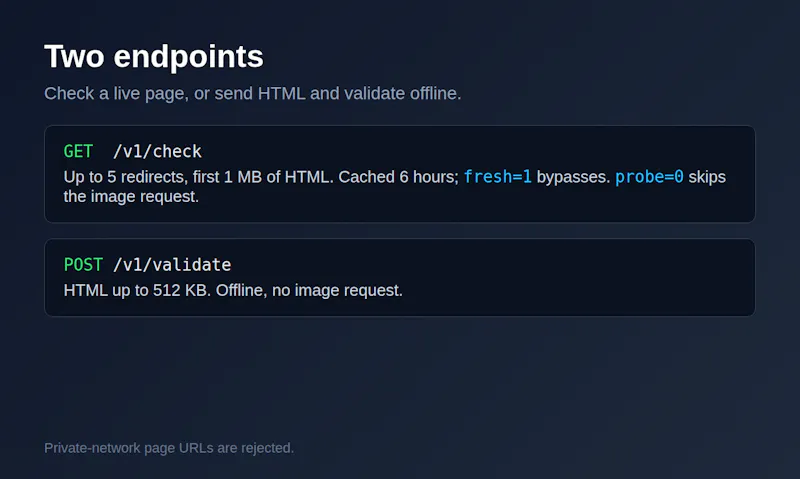 Open Graph & Twitter Card Validator API screenshot 2