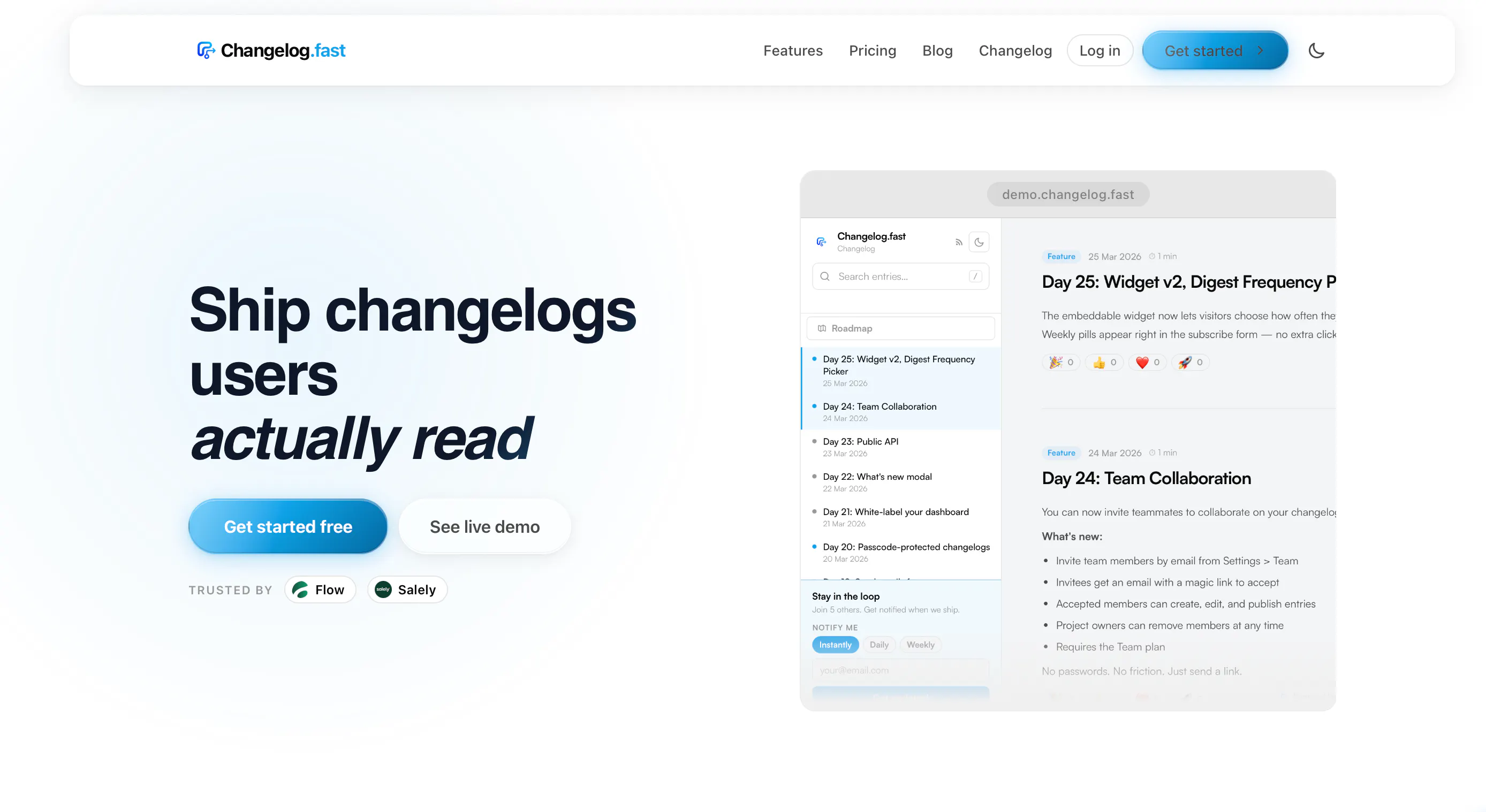 Changelog.fast のプロダクトバナー