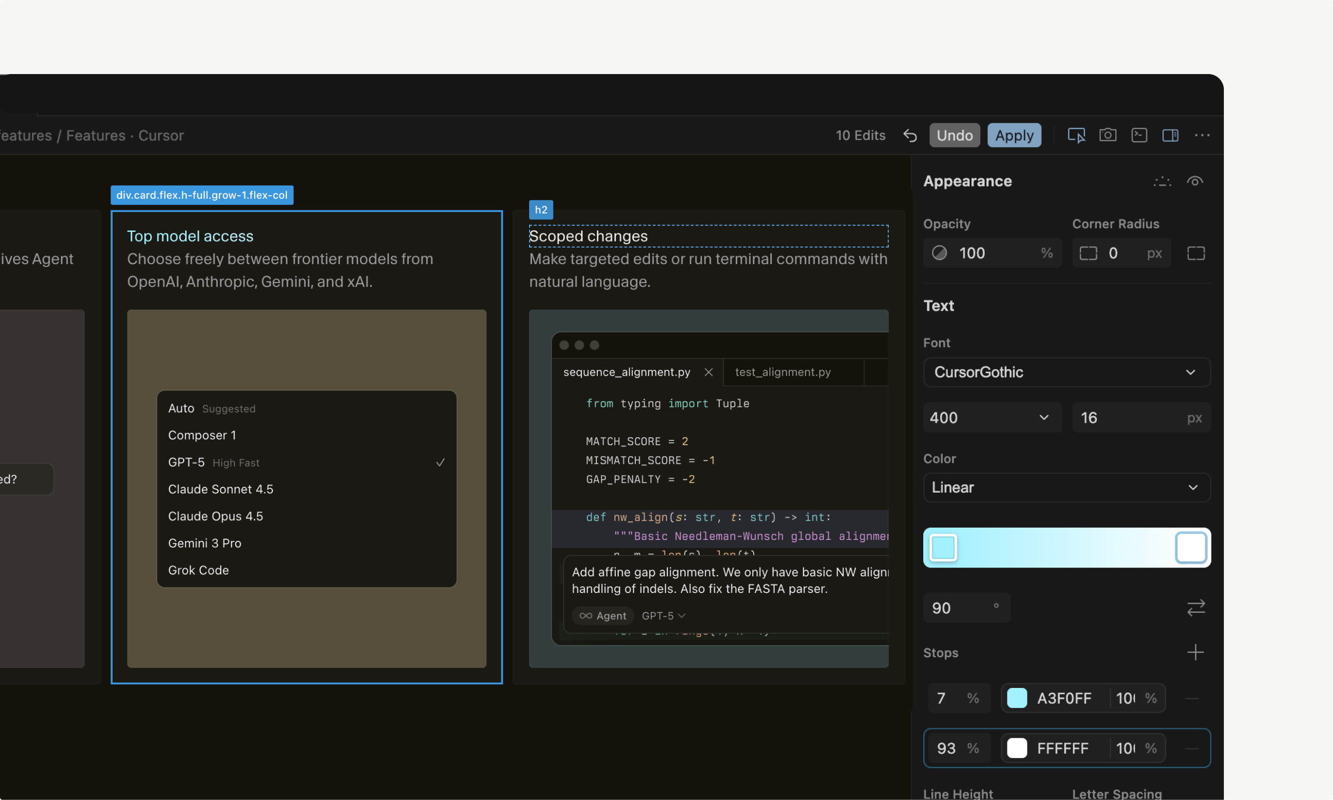 A Visual Editor for the Cursor Browser - Main product screenshot demonstrating key features and user interface