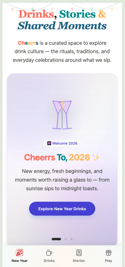 Cheerrs- Drinks,Stories & Shared Moments - Main product screenshot demonstrating key features and user interface