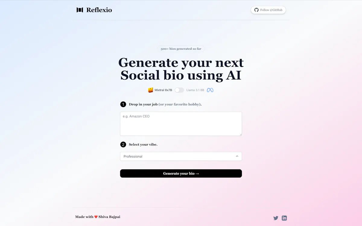 Reflexio - Your AI Social Bio Genrator