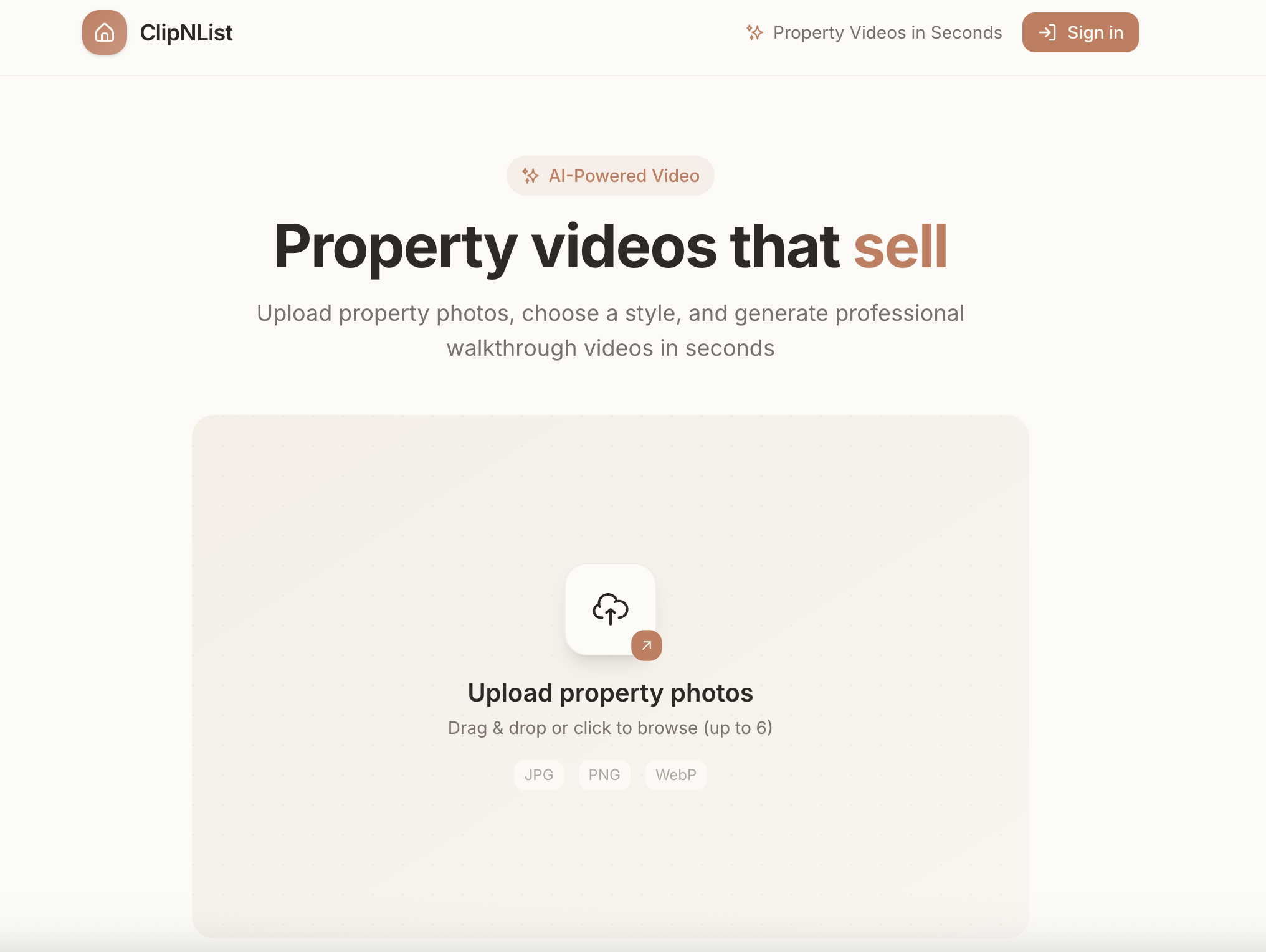 ClipNlist - Property videos that sell - Main product screenshot demonstrating key features and user interface
