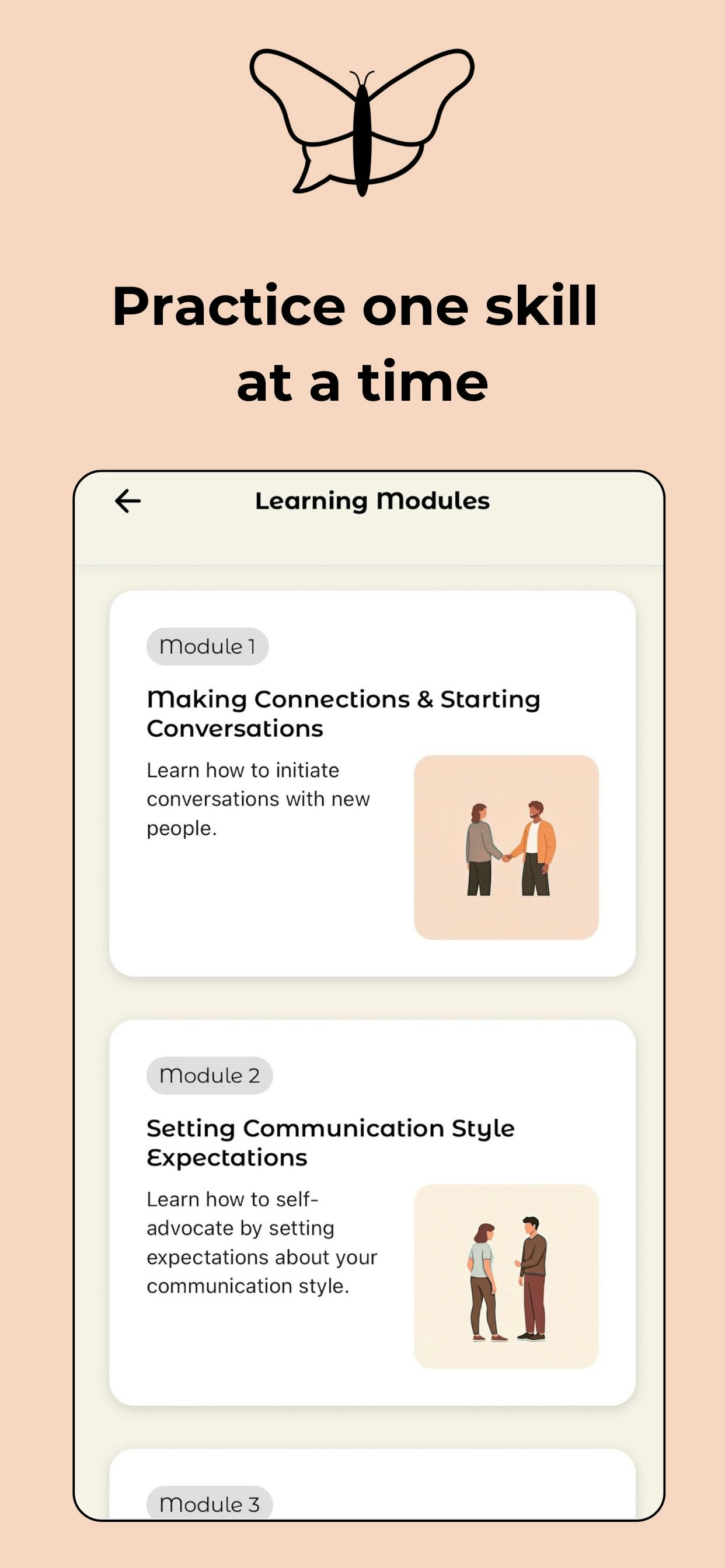 Chatterfly Social Skills App - Screenshot 2 showing product features and functionality