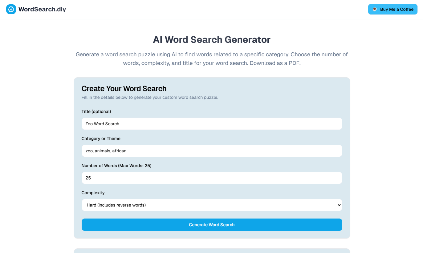 Media WordSearch.diy - Buat teka -teki carian kata tersuai dengan AI! 1