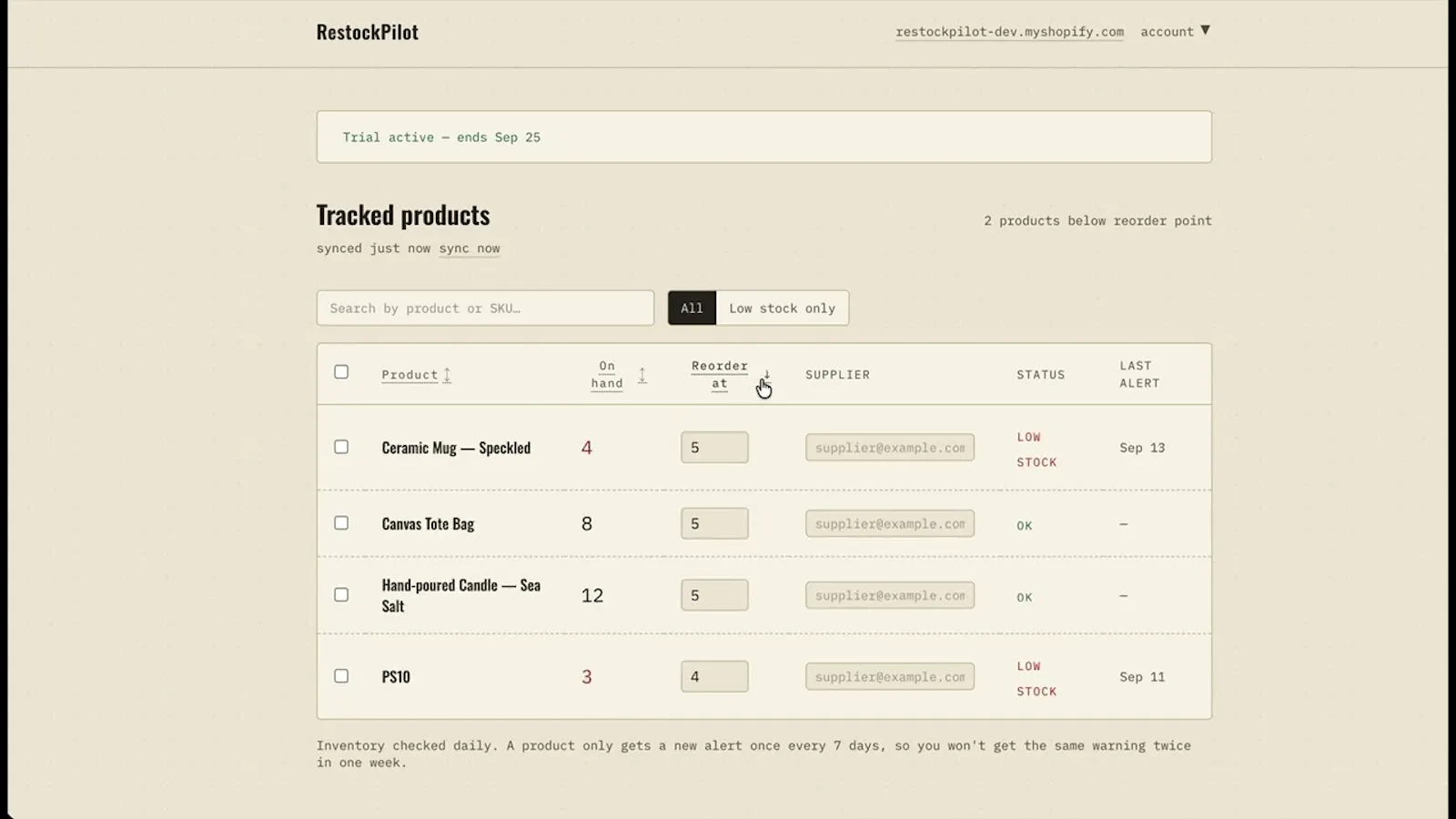 RestockPilot - Shopify low-stock alerts screenshot 1 (video preview)